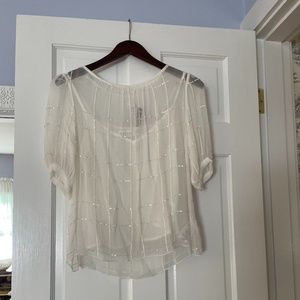 Velvet White Sequin Detail Party Blouse